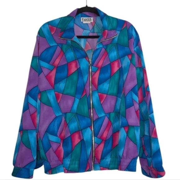 Teddi Women's Colorful Geometric Bomber Jacket - Picture 1 of 6